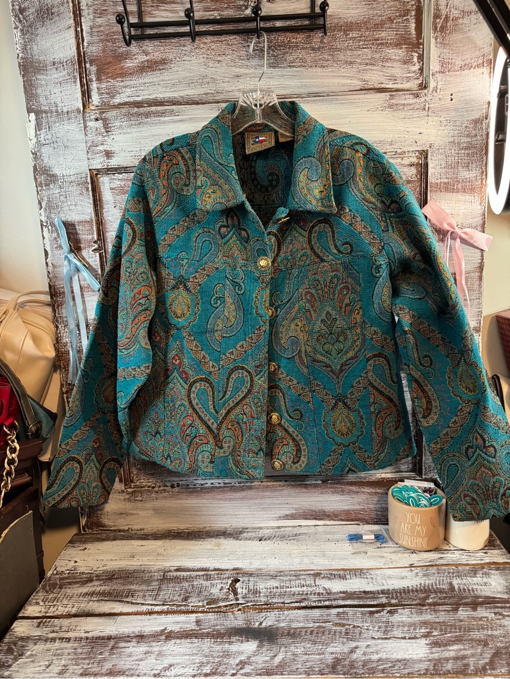 Teal Paisley Woven Jacket - Women’s Button Front Coat